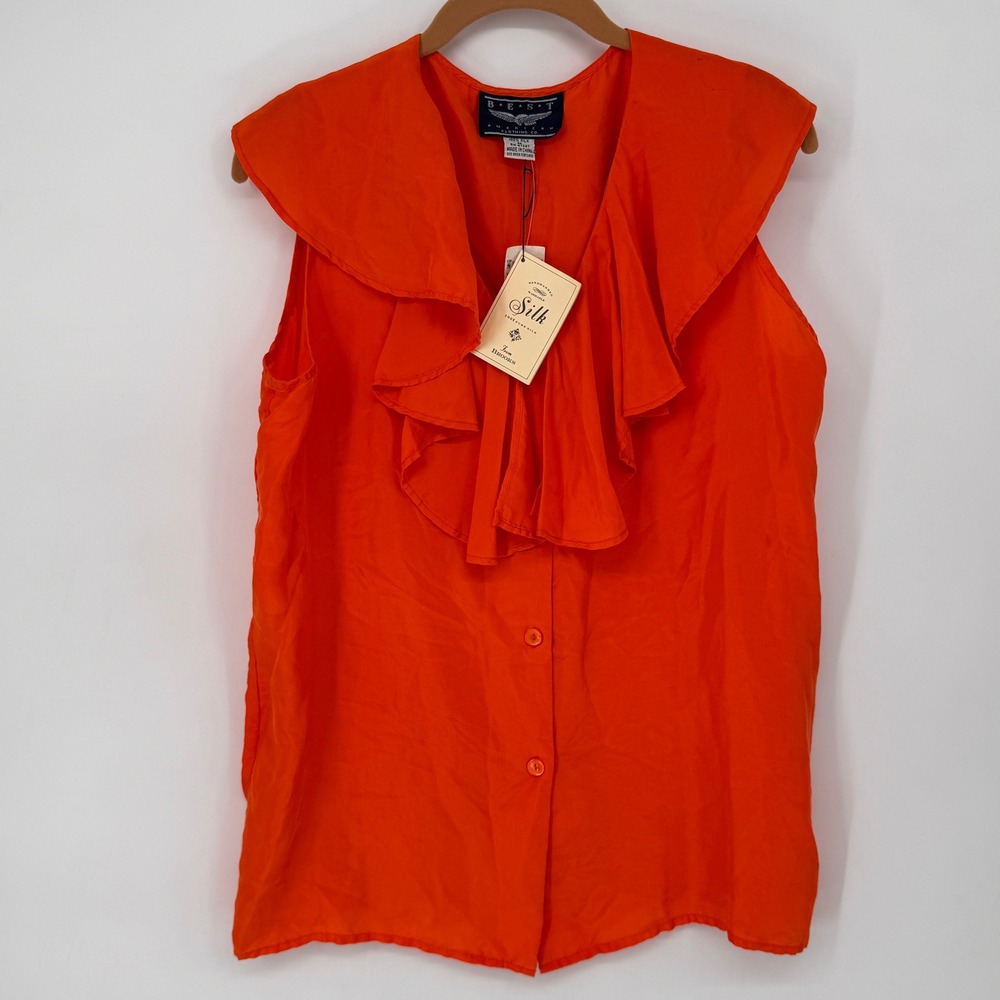 BEST American Clothing Co Silk Blouse Womens Medium Orange NWT Ruffle V-Neck